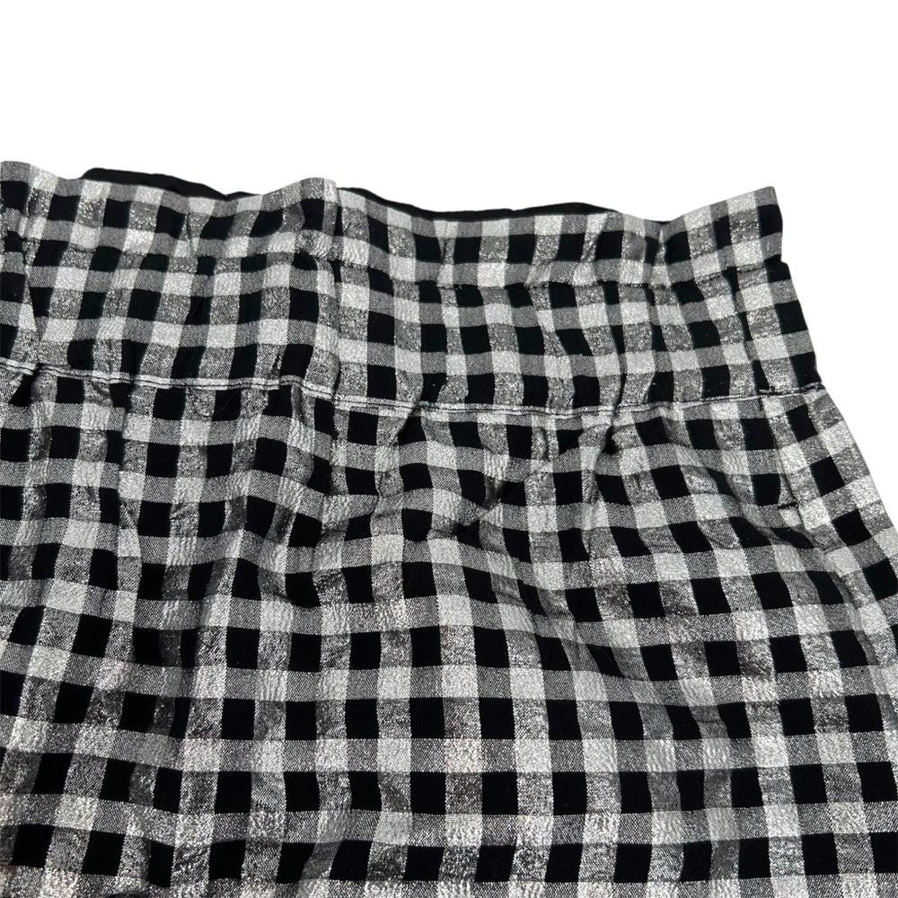 NWT J. Crew Factory Metallic Gingham Pull-On Mini Skirt Silver and Black Lurex - Picture 3 of 9